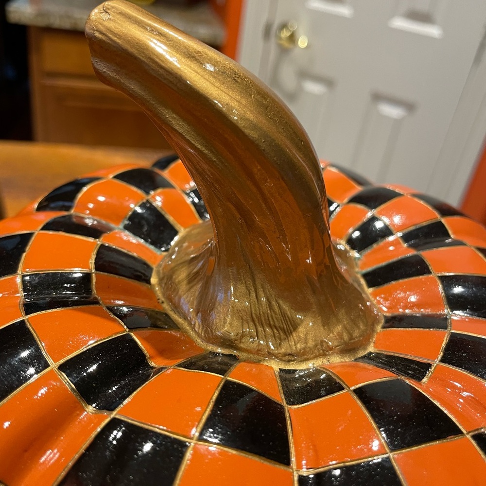 Checkered Orange and Black Pumpkin Decor - Picture 4 of 12